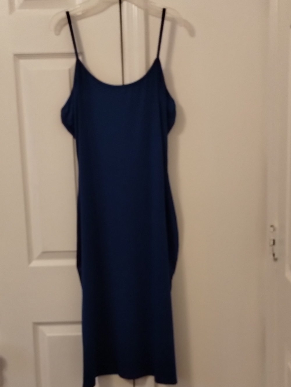 Sleek Cobalt Blue Midi Slip Dress with Spaghetti Straps